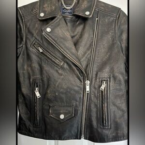 Abercrombie & Fitch Distressed Black Real Genuine Leather Jacket